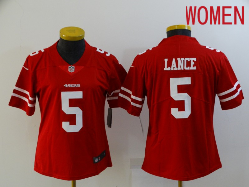 Women San Francisco 49ers #5 Lance Red Nike Vapor Untouchable Limited 2021 NFL Jerseys->women nfl jersey->Women Jersey